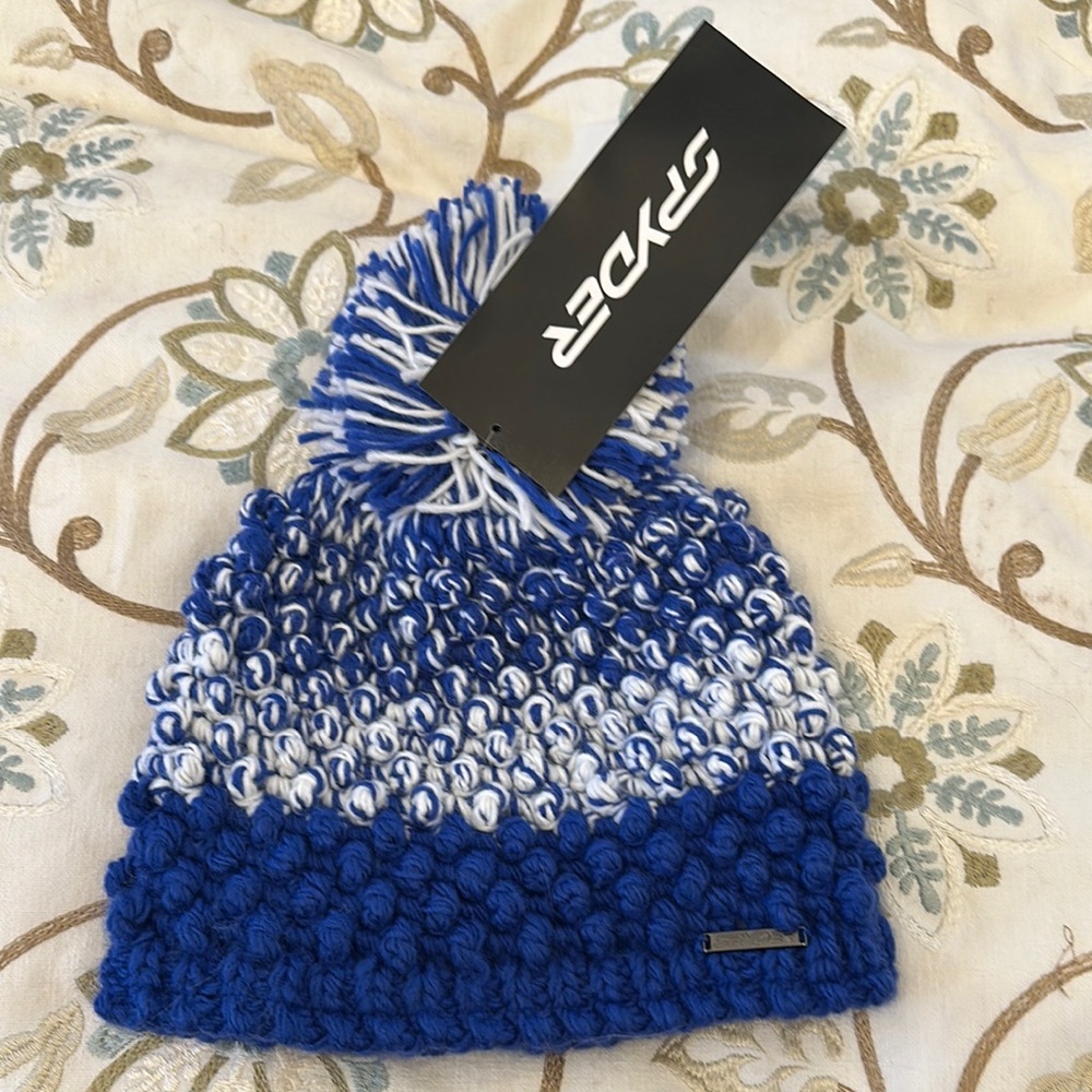 Spyder Blue and White Knit Beanie